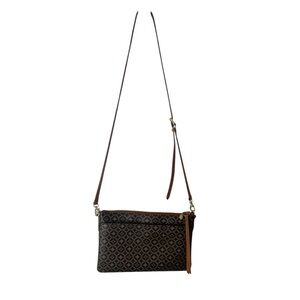 Fossil Geometric Circle Pattern Brown Crossbody Purse Vintage Essential Wallet